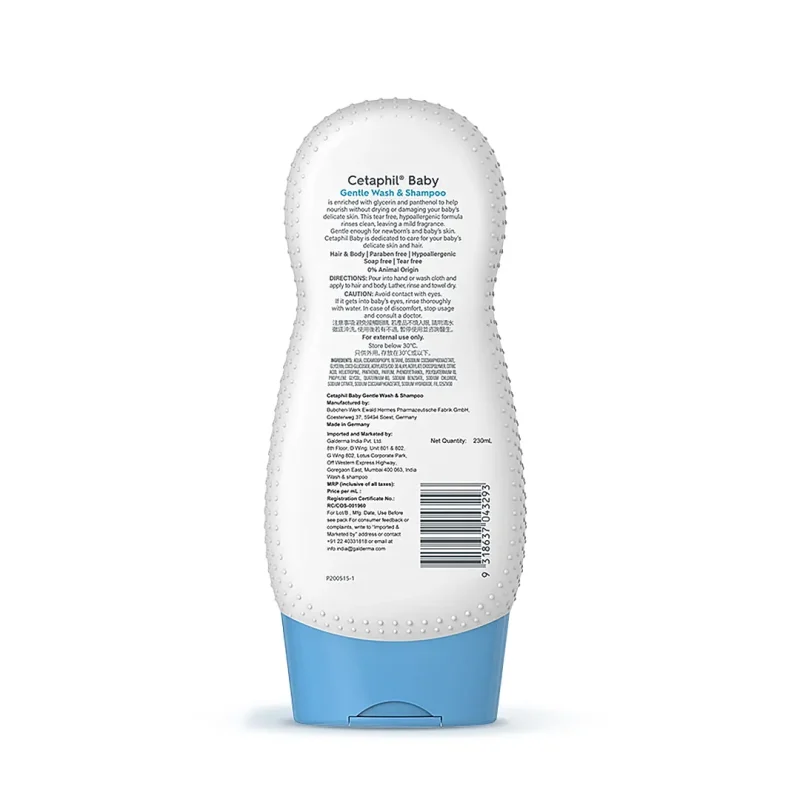 Cetaphil Baby Gentle Wash & Shampoo 230ml with Wheat Protein and Glycerin | Dermatologist Tested - Image 2