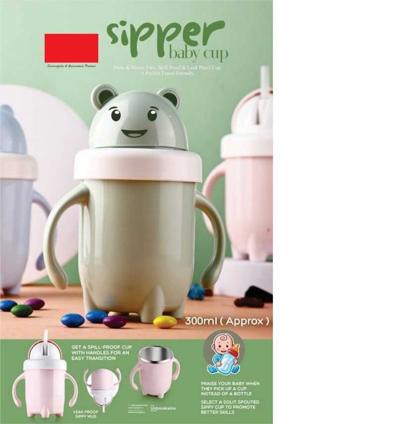 Stainless Steel Milk Sipper Mug for Kids with Soft Silicone Straw and Handle,Anti-Spill Sippy Cup, BPA Free-300ml-Pack of 1 (Multicolor)