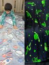 Glow in The Dark Blanket for Kids | Rocket | Queen Size | 200x152 Cm | 0-15 Years | Soft Flannel Fleece Throw | Cozy & Warm All-Season Glow Blanket | Ideal Gift for Boys & Girls (Grey)