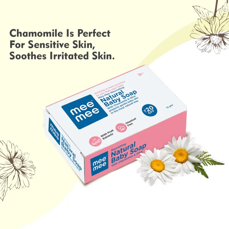 Mee Mee 100% Natural Nourishing Baby Soap with Chamomile & Olive | Organic Baby Soap | 75 gms - Image 3