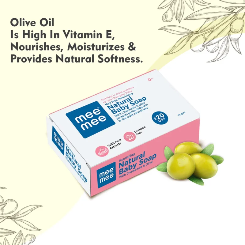 Mee Mee 100% Natural Nourishing Baby Soap with Chamomile & Olive | Organic Baby Soap | 75 gms - Image 4