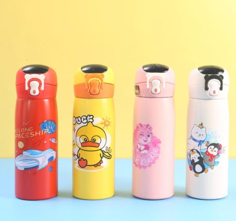HBC-188311 Hot & Cold Stainless Steel Double Walled Vacuum Insulated Straw Sipper Water Bottle 450ML for School Kids, Boys & Girls, Travel, with Temperature Display. 500ML mix design