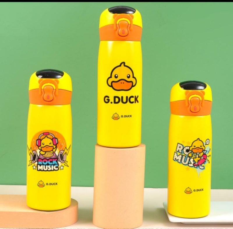 GBT-3353 Hot & Cold Stainless Steel Double Walled Vacuum Insulated Straw Sipper Water Bottle for School Kids, Boys & Girls, Travel, with Temperature Display. 450ML yellow G DUCK