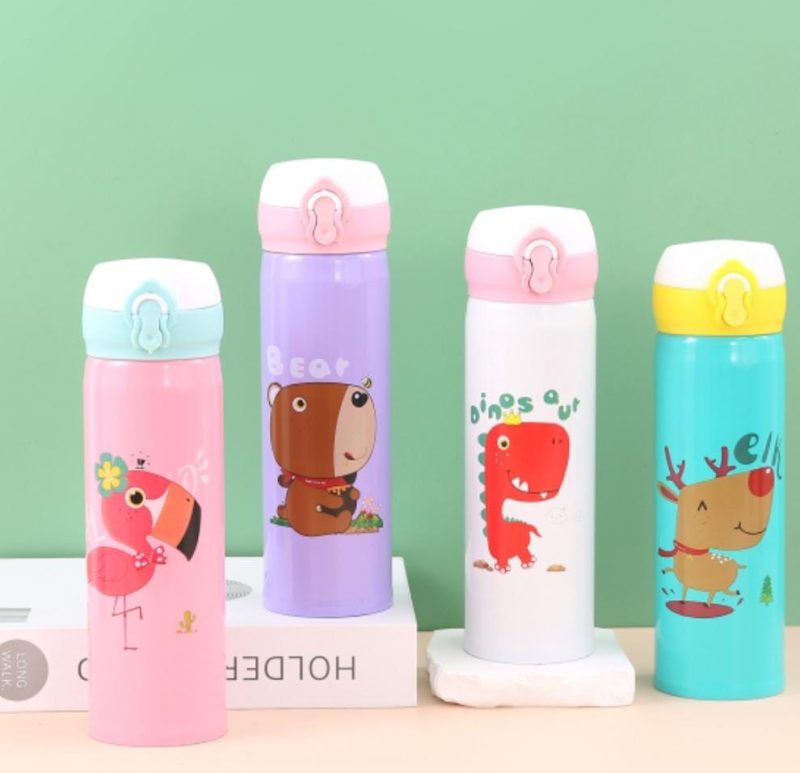 GBT-3363 Double Walled Stainless Steel Water Bottle for Kids 420 ML| Adorable Pirate Doodle Print, Lightweight, leakproof Insulated Water Bottle animal print