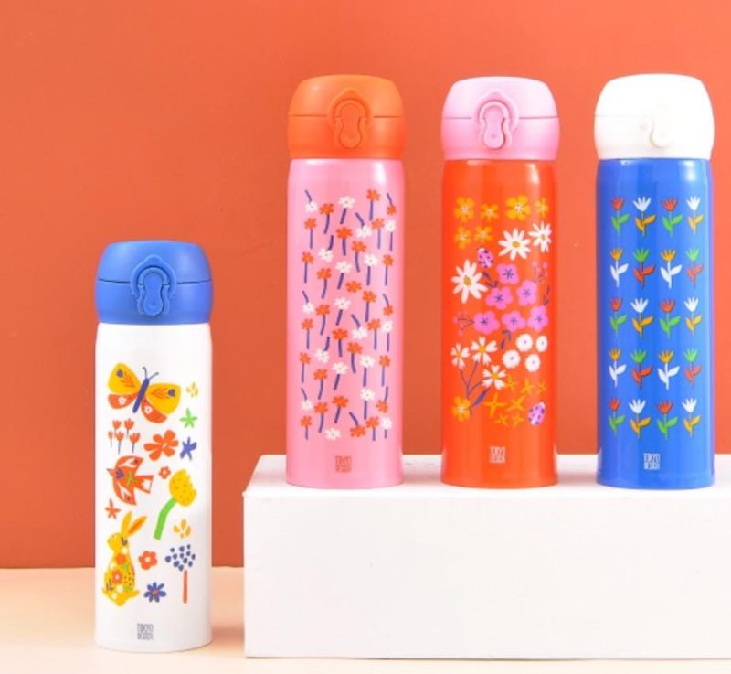 GBT-3358 Double Walled Stainless Steel Water Bottle for Kids 420 ML| Adorable Pirate Doodle Print, Lightweight, leakproof Insulated Water Bottle Flower printed