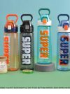 GBT-4839 600ML Plastic Sport Gym Motivational Bottle with Time Marker, Flip Top,