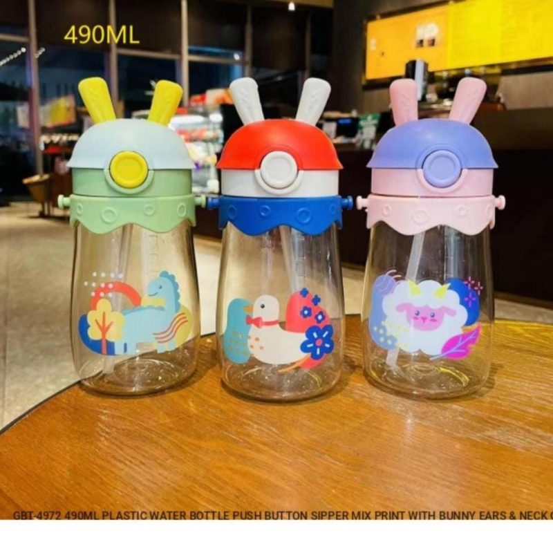 GBT-4972 490ml small Bunny Design Anti-Leak BPA-Free Spill Proof Cap Closure Kids Water Bottle with Straw And Strap for School Home and outdoor use