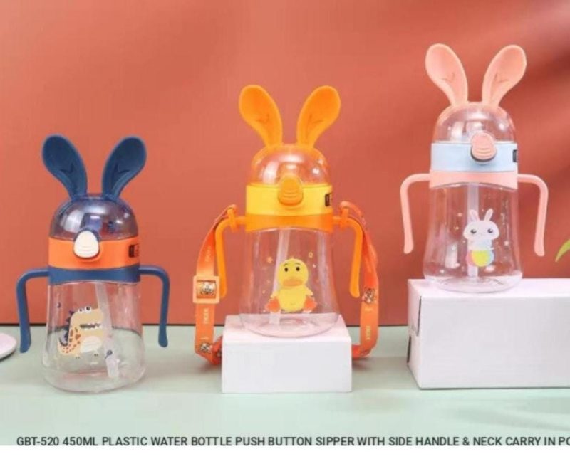 GBT-520 450ml Bunny Design Anti-Leak BPA-Free Spill Proof Cap Closure Kids Water Bottle with Straw And Strap for School Home and outdoor use