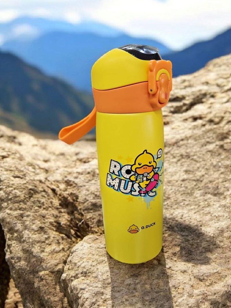 GBT-3353 Hot & Cold Stainless Steel Double Walled Vacuum Insulated Straw Sipper Water Bottle for School Kids, Boys & Girls, Travel, with Temperature Display. 450ML yellow G DUCK - Image 2