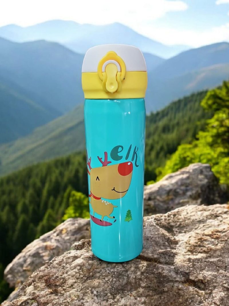 GBT-3363 Double Walled Stainless Steel Water Bottle for Kids 420 ML| Adorable Pirate Doodle Print, Lightweight, leakproof Insulated Water Bottle animal print - Image 2