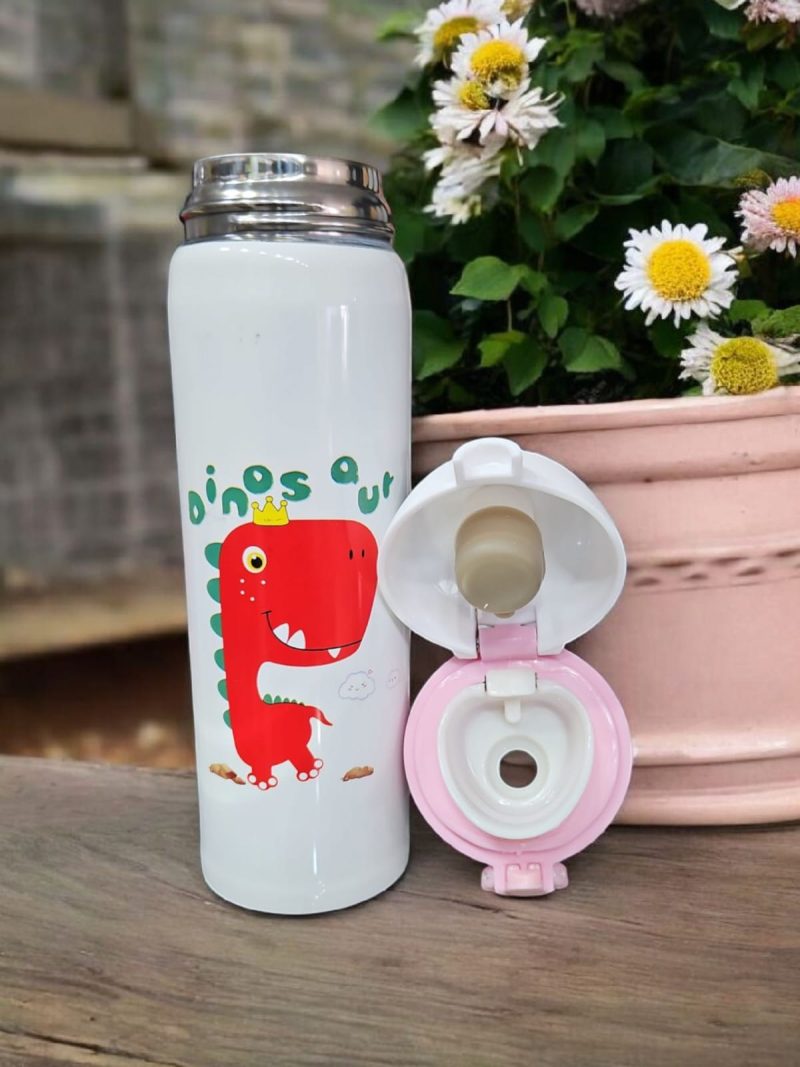 GBT-3363 Double Walled Stainless Steel Water Bottle for Kids 420 ML| Adorable Pirate Doodle Print, Lightweight, leakproof Insulated Water Bottle animal print - Image 5