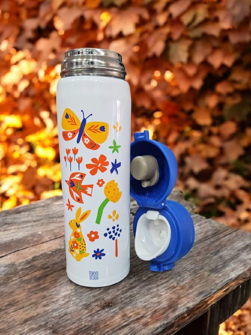 GBT-3358 Double Walled Stainless Steel Water Bottle for Kids 420 ML| Adorable Pirate Doodle Print, Lightweight, leakproof Insulated Water Bottle Flower printed - Image 5