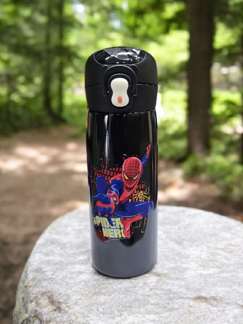 HBC-188312 Hot & Cold Stainless Steel Double Walled Vacuum Insulated Straw Sipper Water Bottle for School Kids, Boys & Girls, Travel, with Temperature Display. 450ML spiderman - Image 2