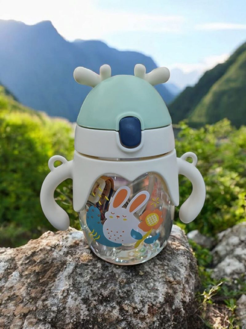 GBT-F647 350ml Deer Design Anti-Leak BPA-Free Spill Proof Cap Closure Kids Water Bottle with Straw And Strap for School Home and outdoor use - Image 5