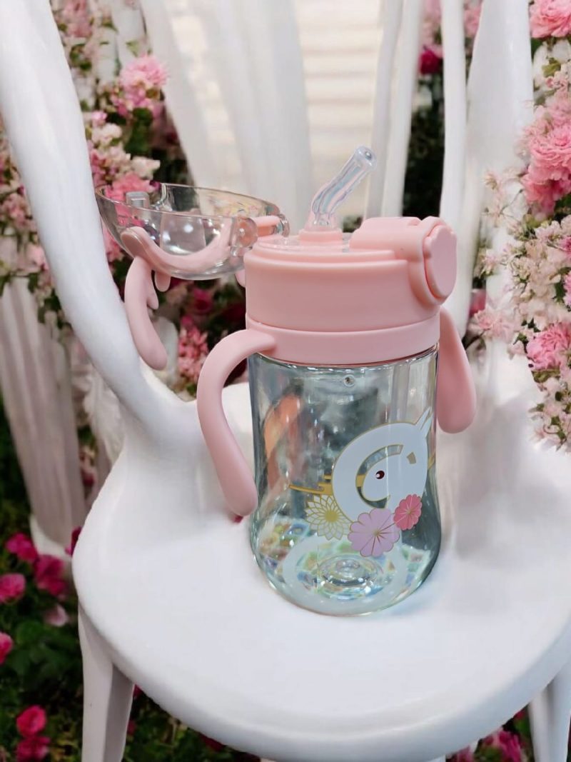 GBT-8194 Baby Rabbit Bunny Ears Sippy Water Bottle – 400ML Leak-proof Drinking Cup with Shoulder Strap - Image 4