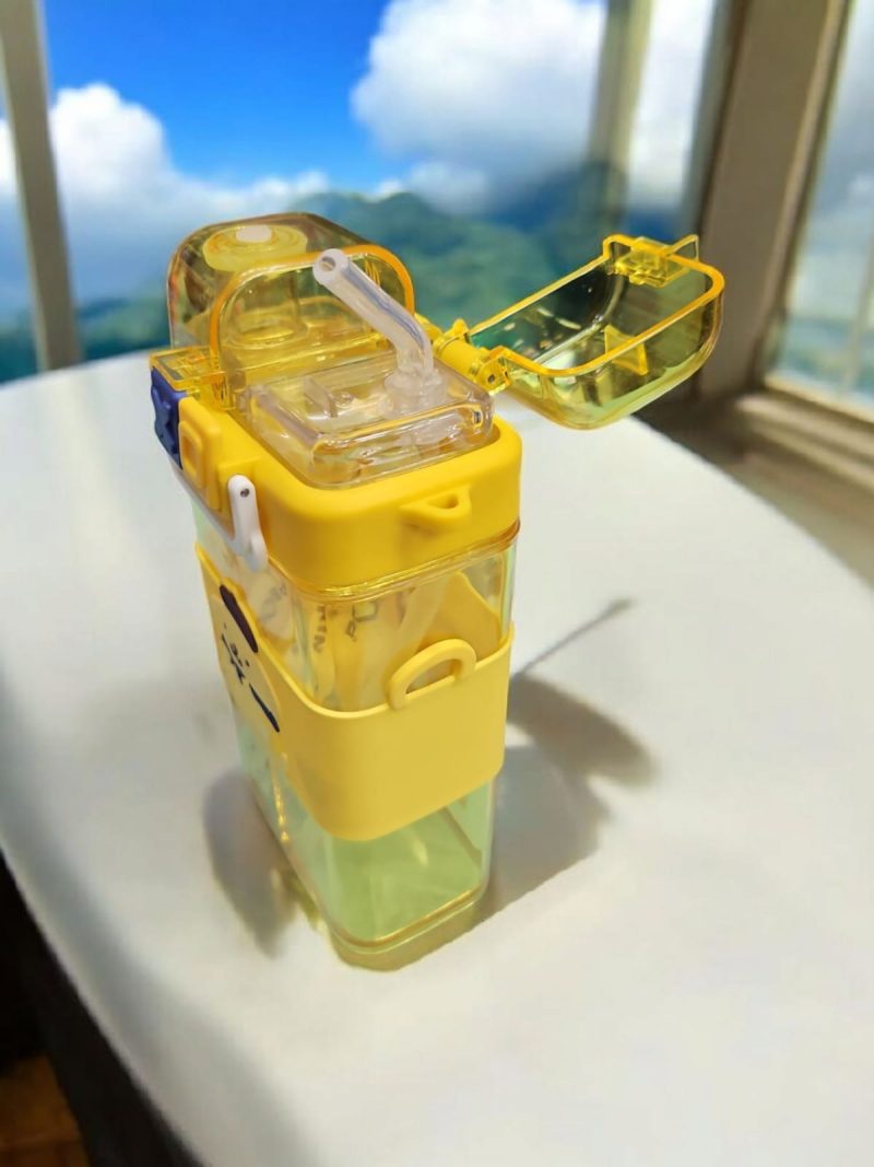 Double Straw Bottle Straw Sipper Bottle Portable Travel Water Bottle Smart Dual Compartment Water Bottle - Image 2