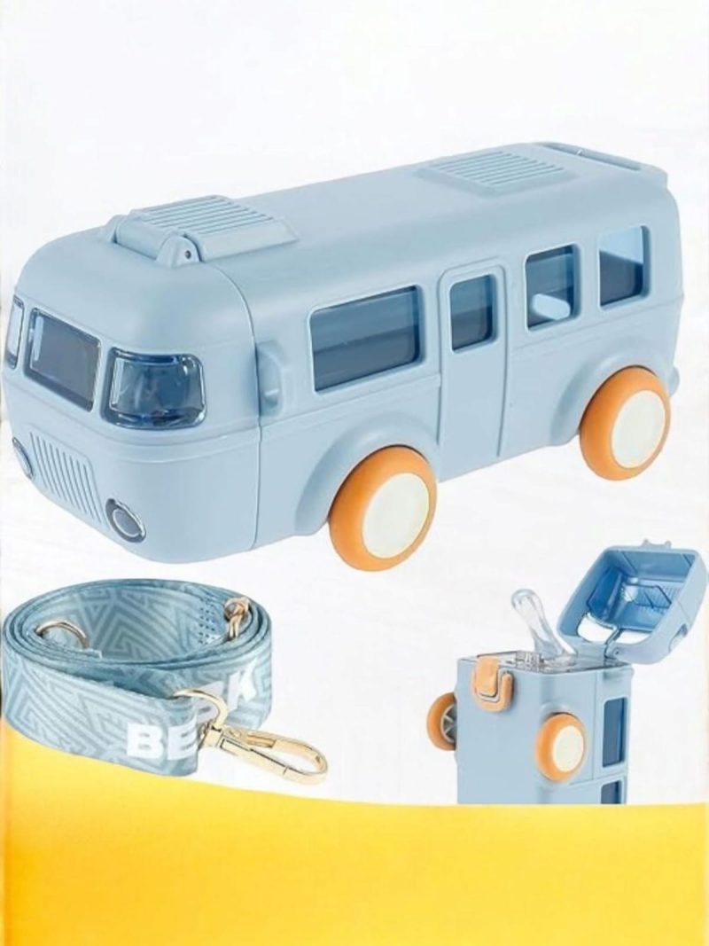 Bus Water Bottle for Kid with Straw and Sticker Sport Plastic Portable Drinking Bottle for Kids Girls School Supplies