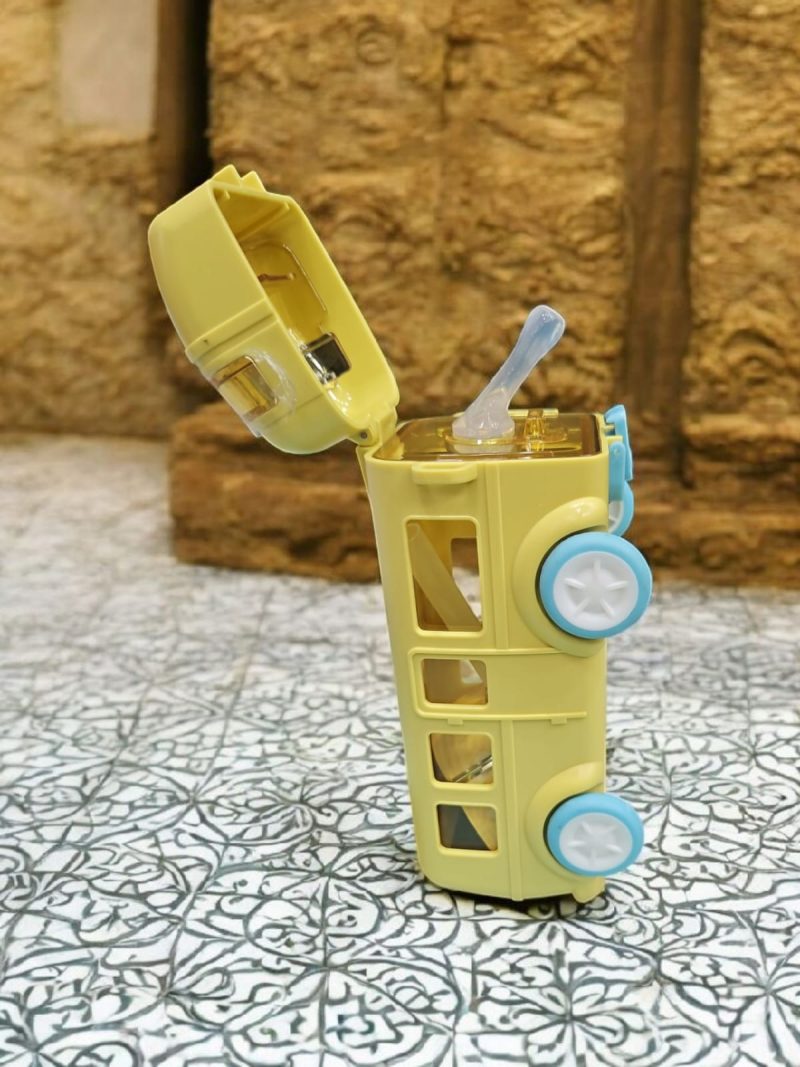 Bus Water Bottle for Kid with Straw and Sticker Sport Plastic Portable Drinking Bottle for Kids Girls School Supplies - Image 3