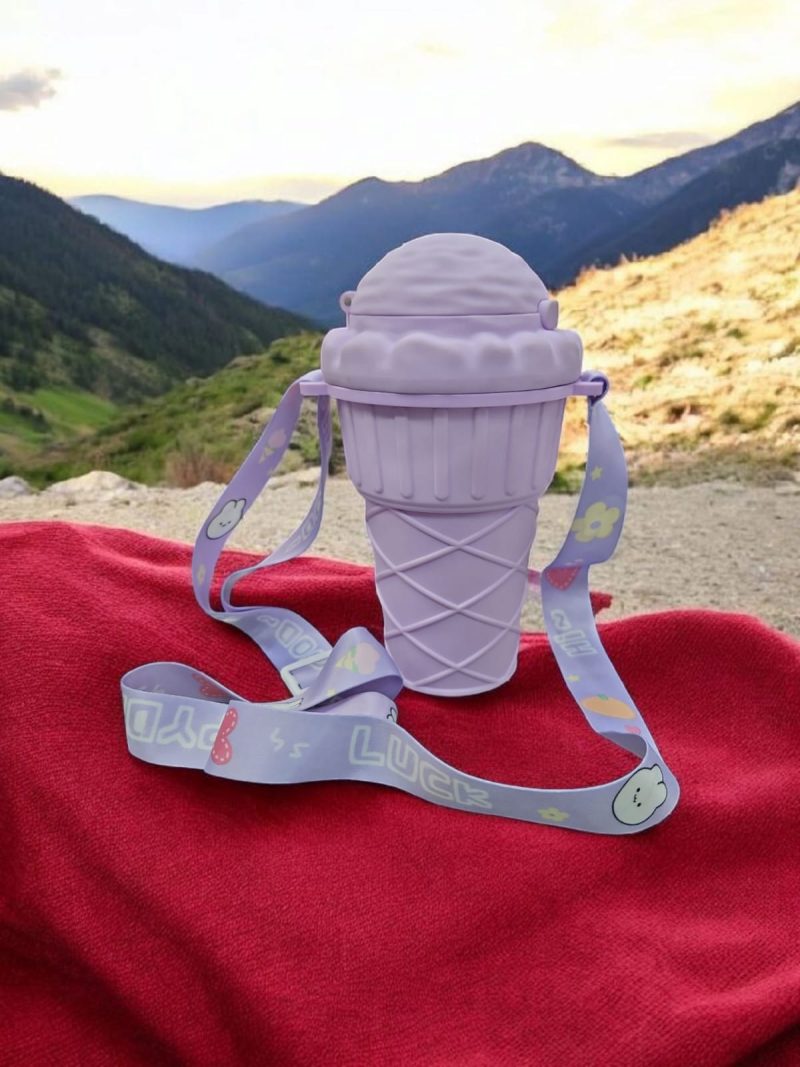 Ice cream Cone Water Bottle | Attractive Design |Kids Choice | Perfect Fit For Small Hands | Premium Straw - 450ML