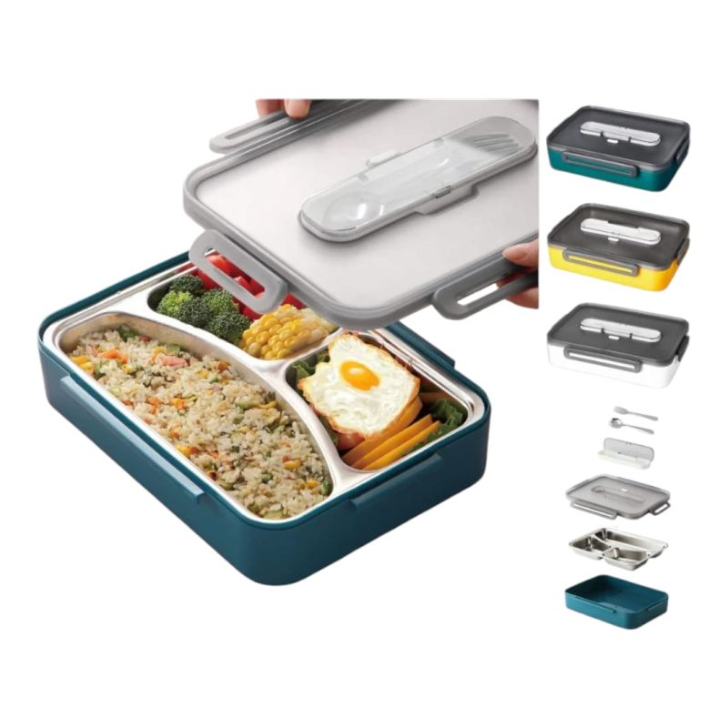 Microwave Safe Stainless Steel Lunch Box with Set for Spoon (850ml) - Image 3
