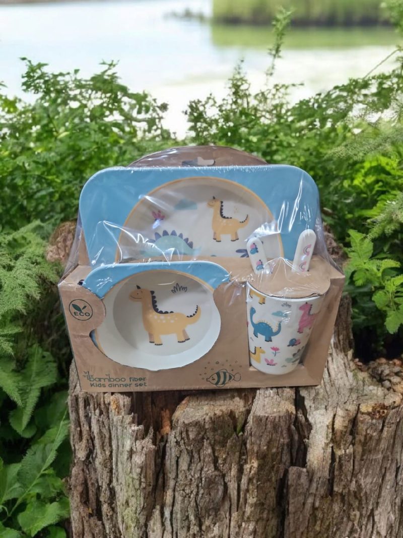 Bamboo Fiber Feeding Set for Toddlers & Kids, 5-Pieces (1 x Plate, 1 x Bowl, 1 x Glass, 1 x Spoon, 1 x Fork) - Image 4