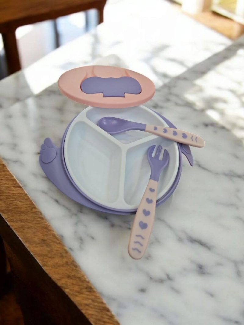 Baby Feeding Bowl with Lid Suction Cup Spoon & Fork Set for kids Tableware First Stage Baby Mealtime Essentials BPA Free 100% food grade for Baby Non Toxic Utensil Set - Image 3