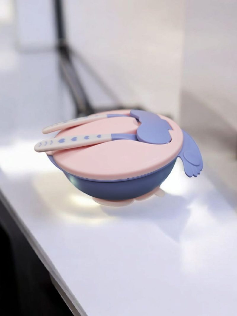 Baby Feeding Bowl with Lid Suction Cup Spoon & Fork Set for kids Tableware First Stage Baby Mealtime Essentials BPA Free 100% food grade for Baby Non Toxic Utensil Set