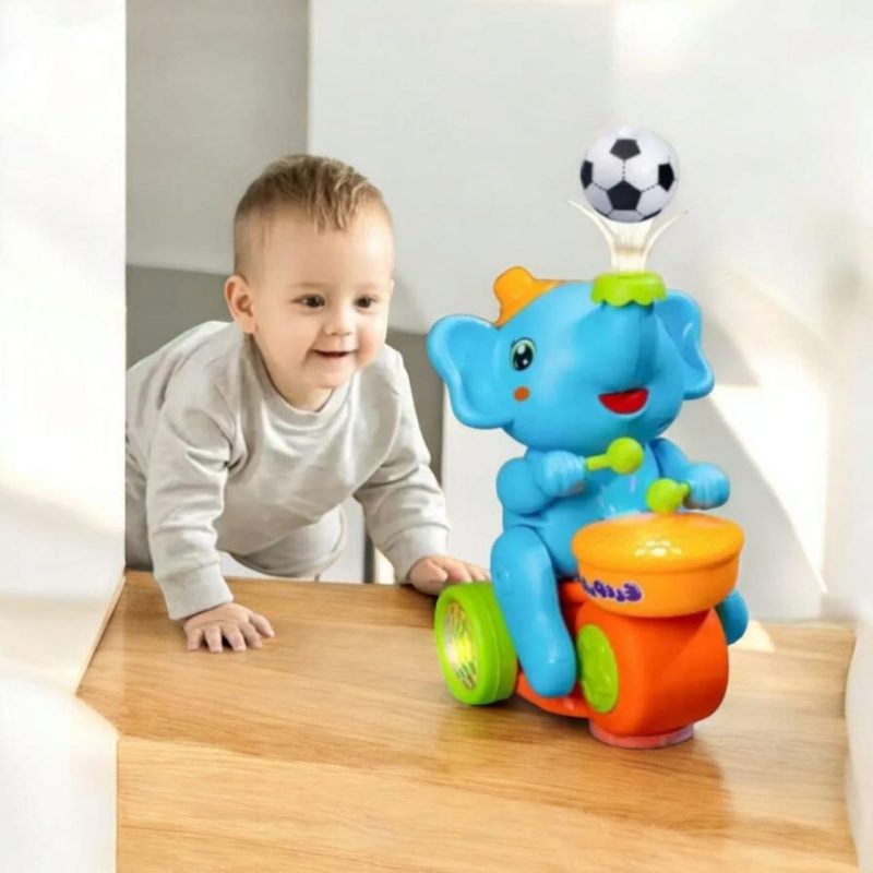 Elephant Musician Toy for Kids with Music and Flashing Light Walking Drum Playing with 2 Lavitation Ball Electric Toys for Kids Cute Elephant Musical Toy - Image 2