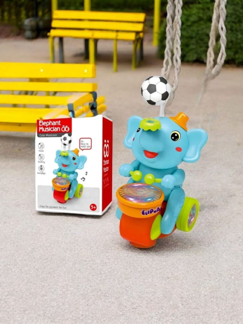 Elephant Musician Toy for Kids with Music and Flashing Light Walking Drum Playing with 2 Lavitation Ball Electric Toys for Kids Cute Elephant Musical Toy - Image 3