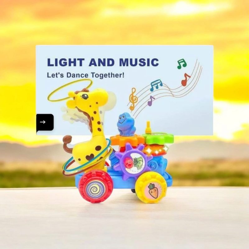 Ring Toss Throwing Game on Giraffe with Light & Sound – 360° Rotating Musical Ride-On Giraffe for Kids - Image 3