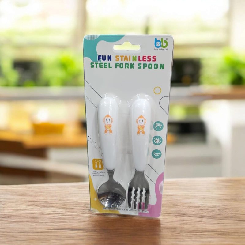 Premium Stainless Steel Baby Spoon & Fork Set for Baby Feeding, Stainless Steel Spoon and Fork Set, Food Grade PP Spoon, BPA Free Feeding Spoon for Kids of 12+ Months - Image 3