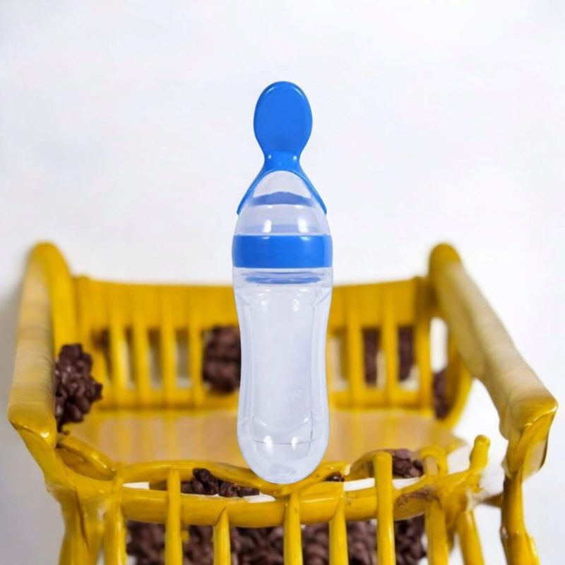 Baby Silicone Squeeze Feeder with Food Dispensing Spoon Cereal Feeding Bottle for Infant Blue Airtight Food Storage Containers - 90ml (Multicolour) - Image 4