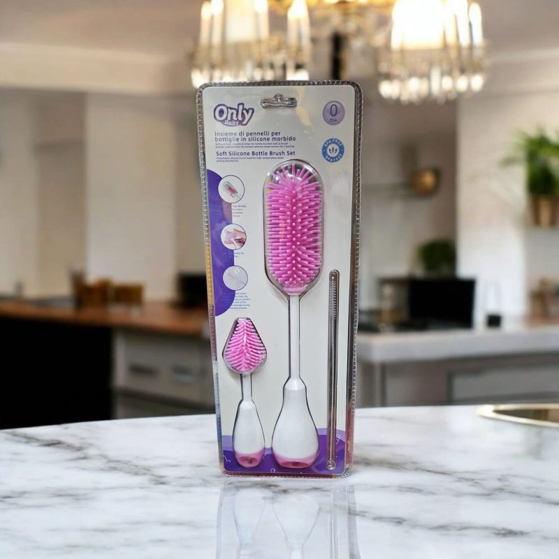 3in1 Baby Bottle Cleaner Brush Set | Silicone Bristle Brush for Bottle Brush Cleaner, Straw Brush, Pacifier & Bottle washer Brush | Multifunctional Baby Bottle Cleaning Brush
