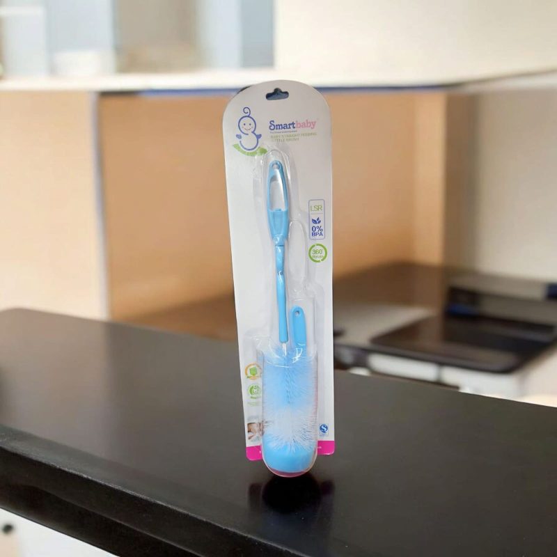 Movable Nylon Bristle Baby Feeding Bottle & Nipple Cleaning Brush | Ergonomic Handle | Easy to Clean Bottle Corners for Narrow Neck & Wide Neck | BPA Free, Easy Hanging Storage