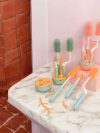4 in 1 Baby Bottle Cleaning Brushes Set for Baby Milk Bottle Nipple Straw, Silicone Bristle Baby Bottle Cleaner Brush with Lid Cleaning Brush for 360° Movable Easy Cleaning Brush