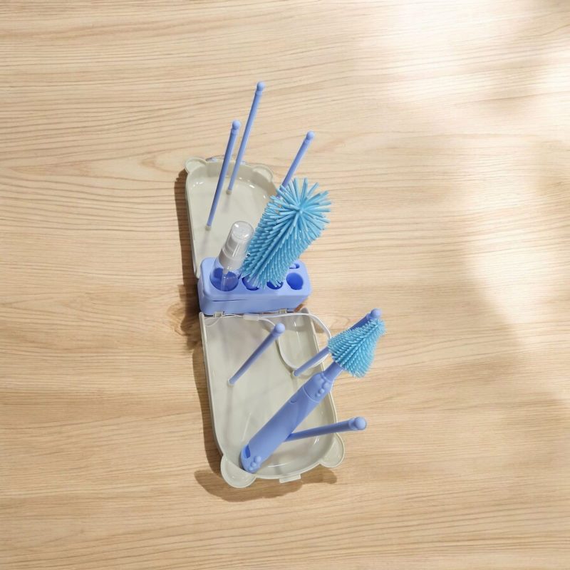 8-in-1 Baby Bottle Cleaning Brush Set – Includes Silicone Bottle Brush, Nipple Cleaner, Straw Brush, Soap Dispenser, Storage Box, Bottle Drying Rack | Silicone Bristles - Image 2