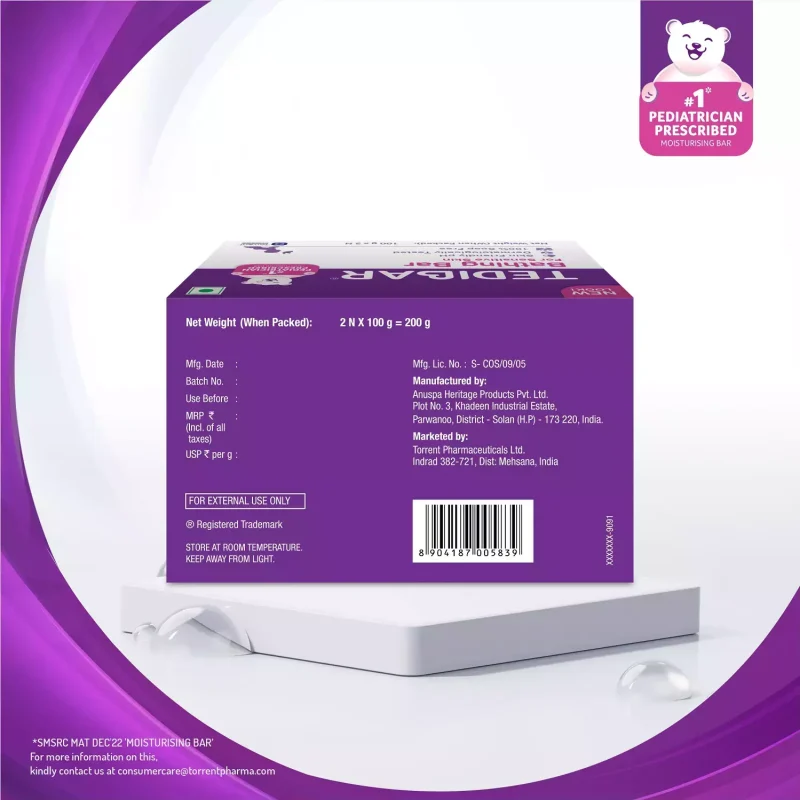 Tedibar Bathing Bar 100g Pack Of 2 (Soap Free For Sensitive Skin) - Image 2