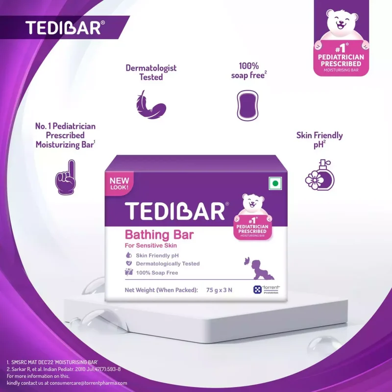 Tedibar Bathing Bar 75g Pack Of 3 (Soap Free For Sensitive Skin) - Image 2