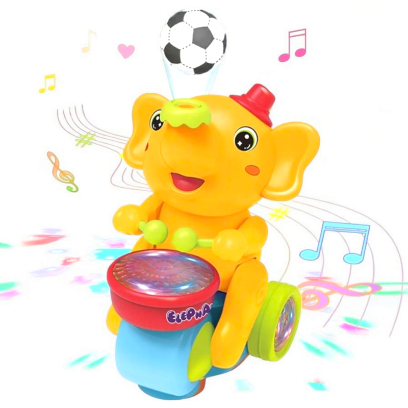 Elephant Musician Toy for Kids with Music and Flashing Light Walking Drum Playing with 2 Lavitation Ball Electric Toys for Kids Cute Elephant Musical Toy