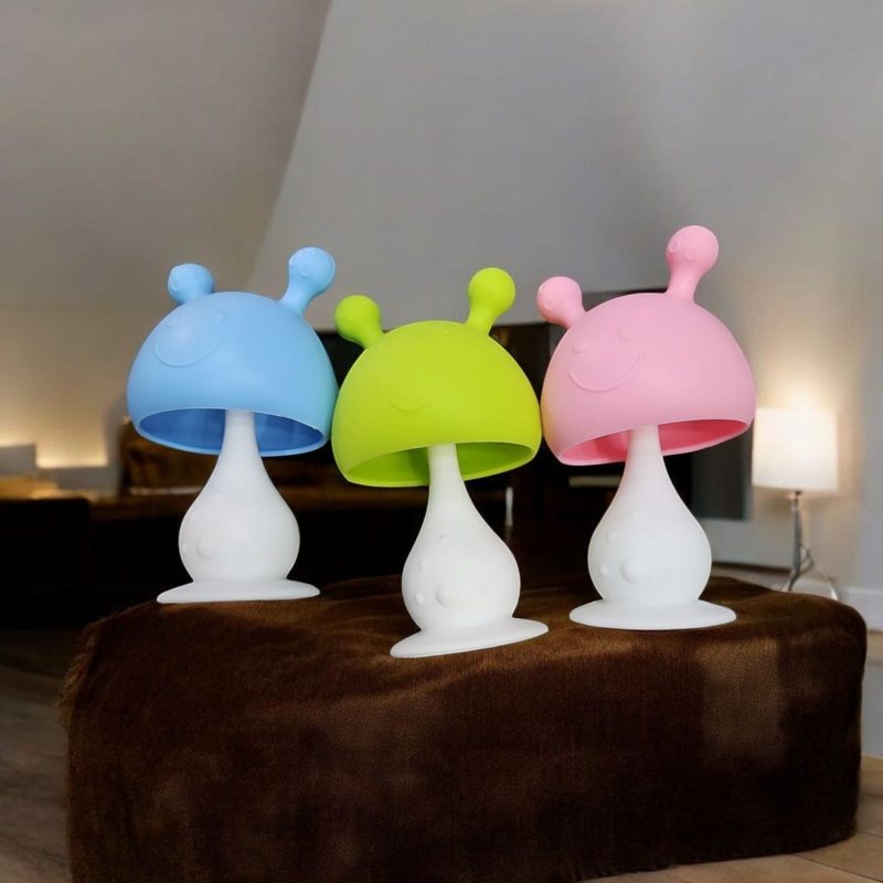 Mushroom Shape Baby Silicone Soother for 6 to 18 Months with Travel Case Teething Toy for Babies, Soother for Infants Sore Gums