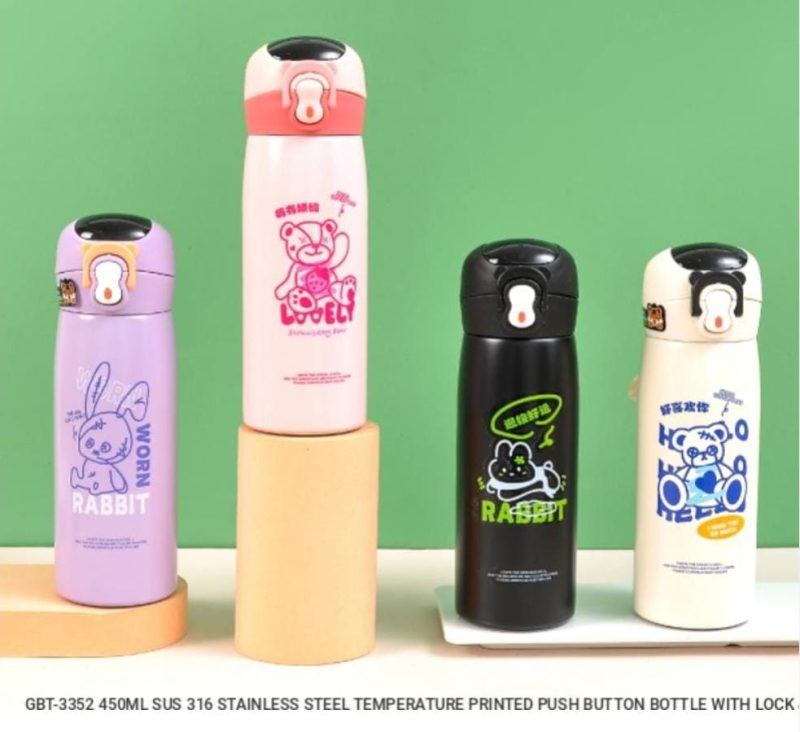 GBT-3352 Hot & Cold Stainless Steel Double Walled Vacuum Insulated Straw Sipper Water Bottle 450ML for School Kids, Boys & Girls, Travel, with Temperature Display. 500ML mix design