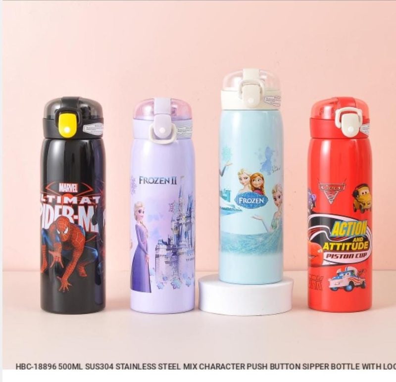 HBC-18896 Double Walled Stainless Steel Sipper Water Bottle for Kids 500 ML| Adorable Pirate Doodle Print, Lightweight, leakproof Insulated Water Bottle animal print