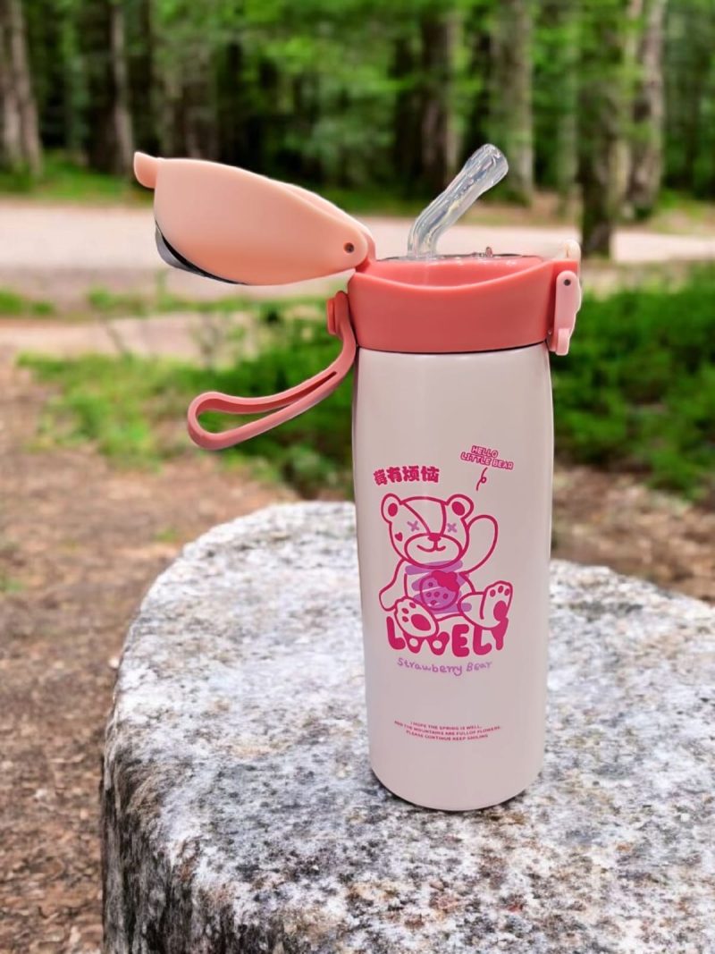 GBT-3352 Hot & Cold Stainless Steel Double Walled Vacuum Insulated Straw Sipper Water Bottle 450ML for School Kids, Boys & Girls, Travel, with Temperature Display. 500ML mix design - Image 4