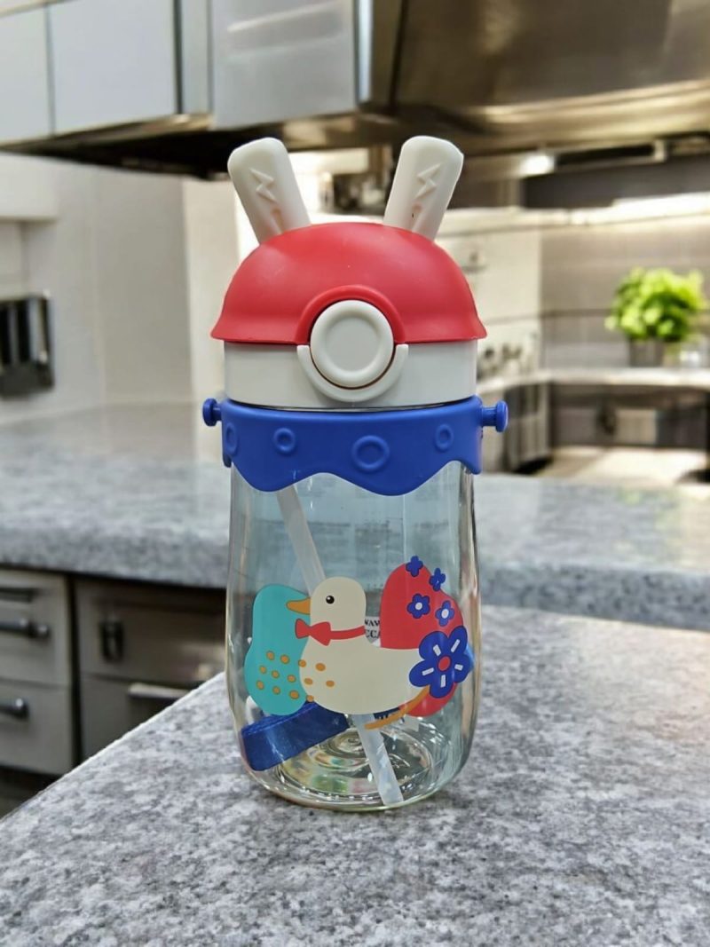 GBT-4972 490ml small Bunny Design Anti-Leak BPA-Free Spill Proof Cap Closure Kids Water Bottle with Straw And Strap for School Home and outdoor use - Image 2