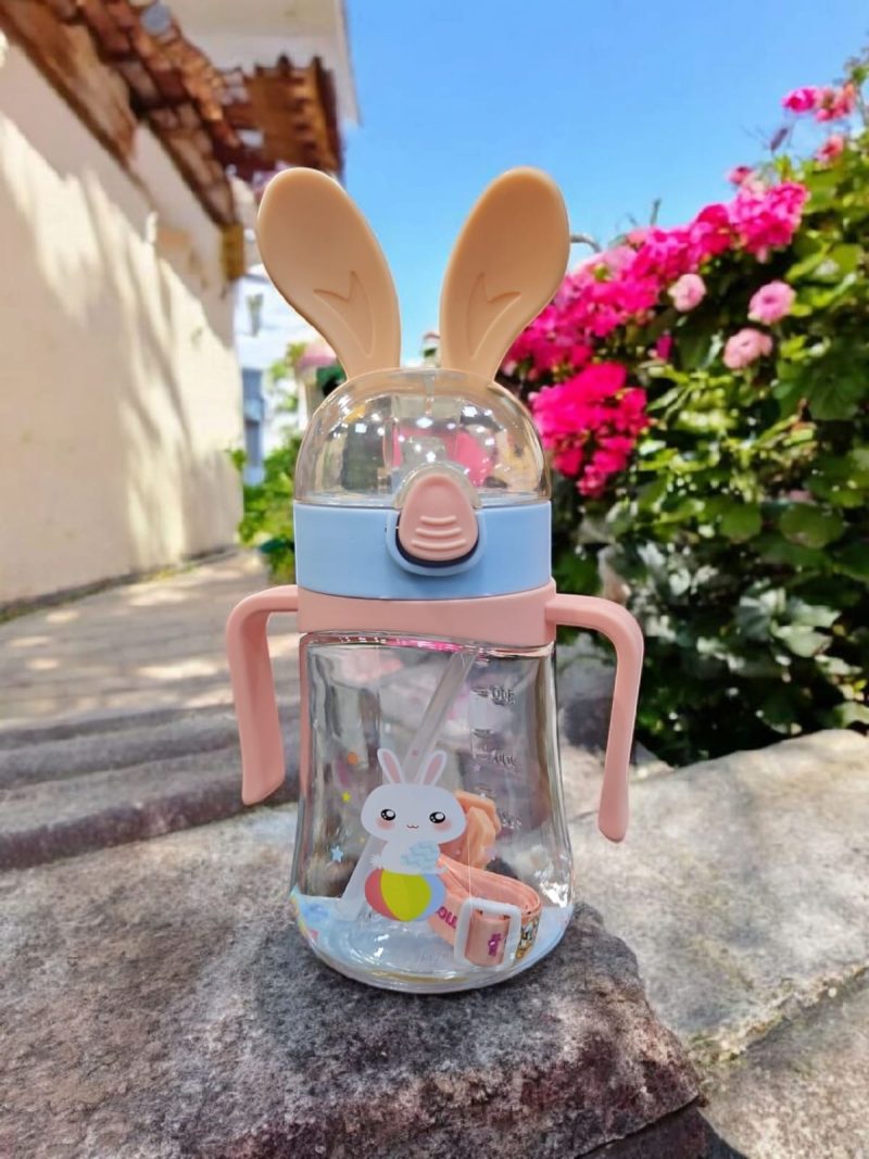 GBT-520 450ml Bunny Design Anti-Leak BPA-Free Spill Proof Cap Closure Kids Water Bottle with Straw And Strap for School Home and outdoor use - Image 2