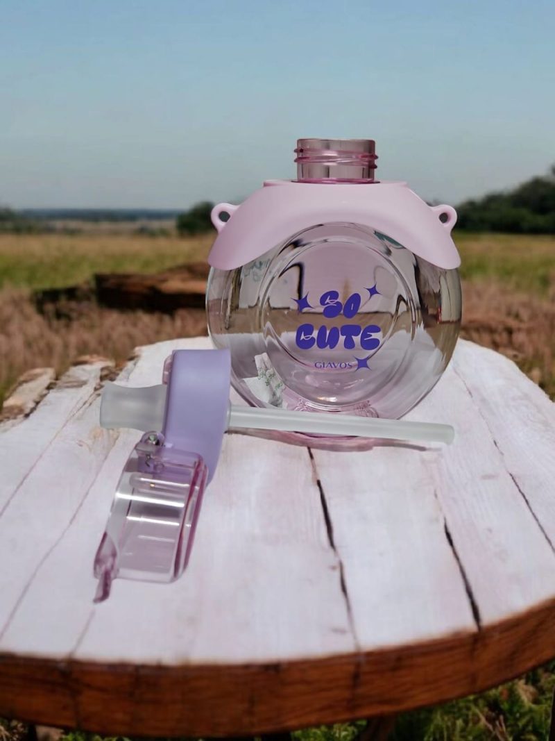 GBT-4802 Round Straw Bottle, Cute Water Bottles with Adjustable & Removable Shoulder Strap, Large capacity Straw Bottle for Outdoor and School Activities (Multicolor) 500 ml - Image 4