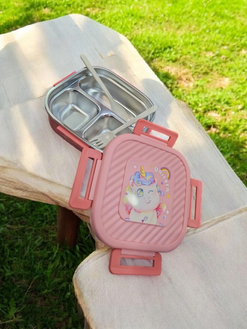 Bento Master 3 Lunch Box | with 3 Dividers | Steel Spoon | Stainless Steel | Dishwasher & Freezer Safe - Image 2