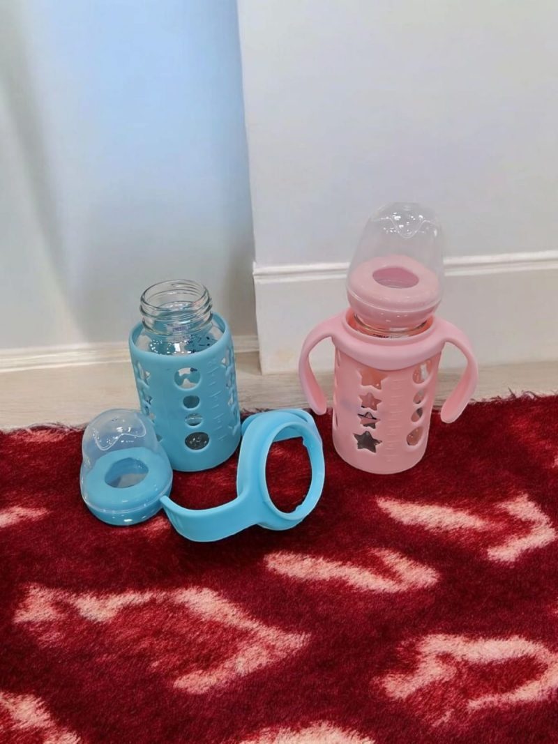 Baby Glass Feeding Bottle with outer silicone protection layer(60ml,120ml,240ml)