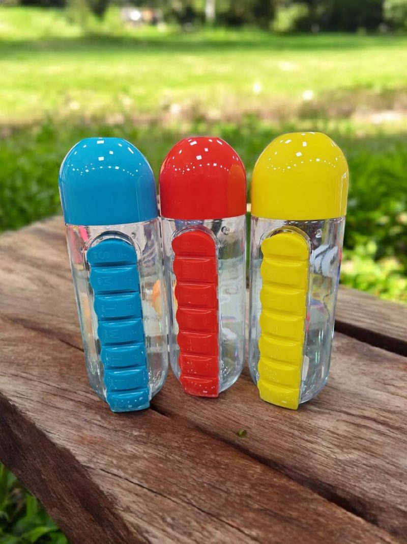 Medicine Organiser(Plastic Pill Box) with Water Bottle(600ml), 7 Compartment Pill Organiser Box, Travel Kit, Summer Special