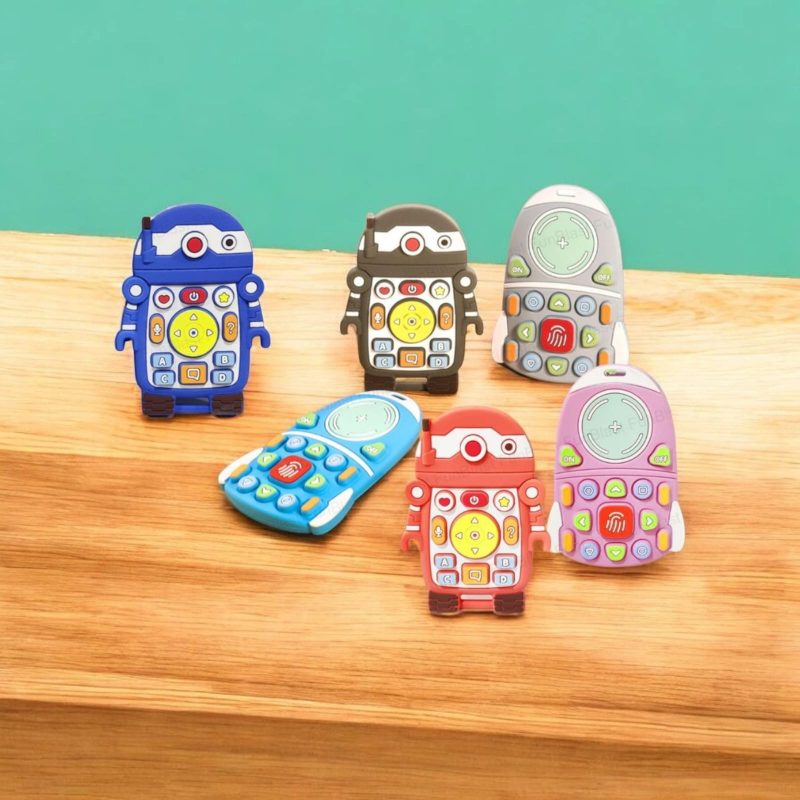 Silicone Teether for Baby, Robot Remote Teether 3+ Months and 3 to 12 Months Baby Helps Biting Skills Development Teething Toys for Babies and Toddlers Baby First Gift Baby Chewing Training Tool Sensory Stimulator Baby Teeth Reliever BPA-Free